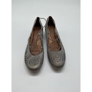 Rockport Cobb Hill Ballet Flats‎ Lace Up Laser Cut Silver Shoes Size 9